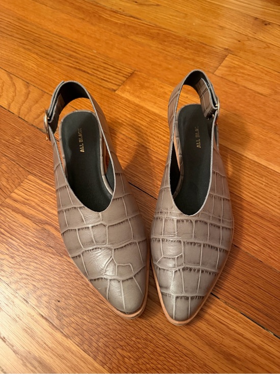 All Black Shoes - All Black Ava Croc-Effect Sling Back Flats